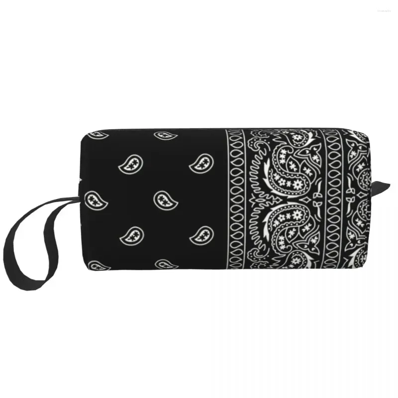 Cosmetic Bags Black And White Paisley Chicano Bandana Style Toiletry Bag Makeup Organizer Beauty Storage Dopp Kit Box