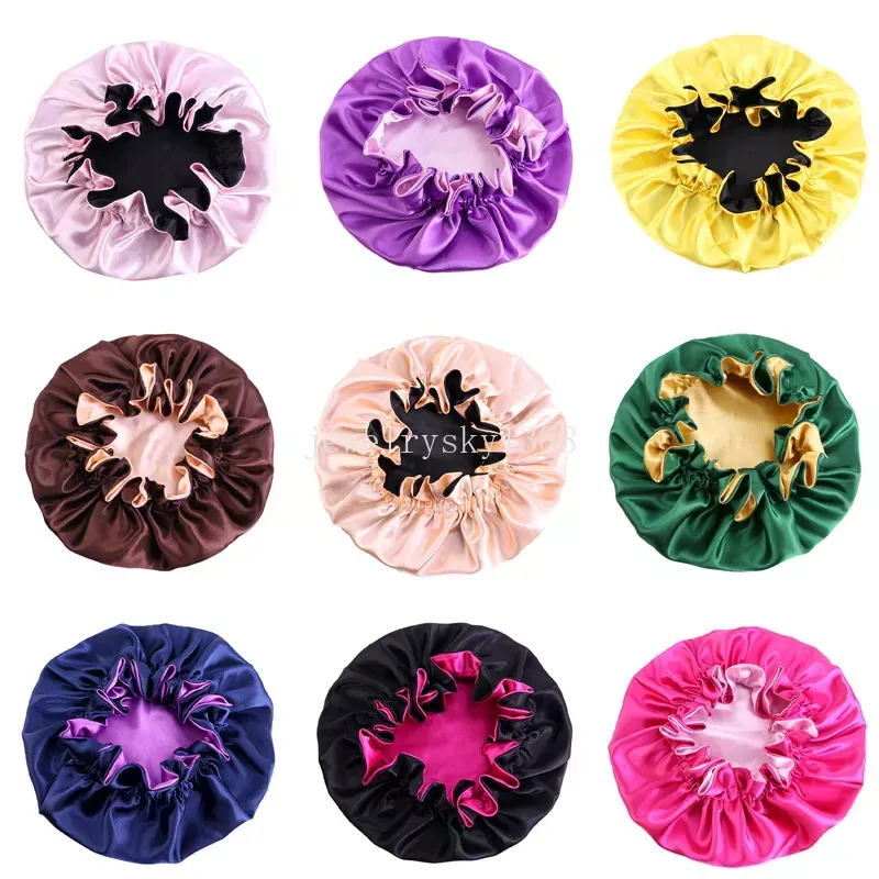 Solid Color Double-Layer Satin Sleep Hat for Women, Elastic Soft Night ...