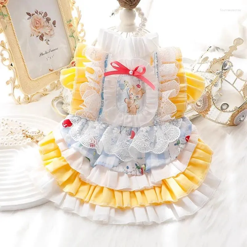 Vêtements de chien coréen mignon écureuil imprimé coton dentelle lolita princesse robe pour petits chiens moyens été vêtements d'extérieur vêtements pour animaux de compagnie Yorkshire