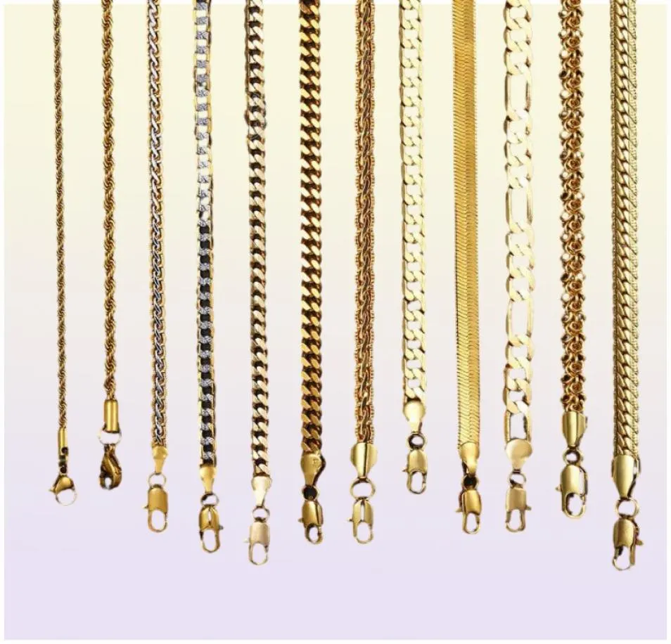 Chaîne en or pour hommes et femmes, corde Figaro de blé, chaîne à maillons cubains, colliers en acier inoxydable remplis d'or, bijoux masculins, cadeau Whole7820115