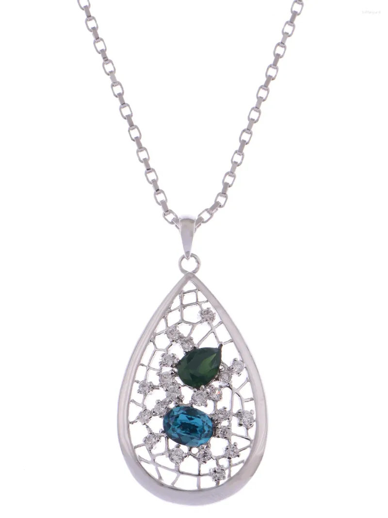 Pendentif Colliers Silvery Tone Tear Drop Blue Crystal Strass Web Net Collier