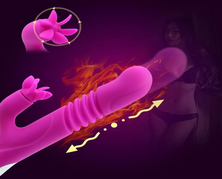 Erotik Isıtma İtme Tavşan Vibratör Su Geçirmez Dönen Dildo Vibratör G Spot Klitoris Stimülatörü Kadın için Yetişkin Seks Oyuncakları Y12420480