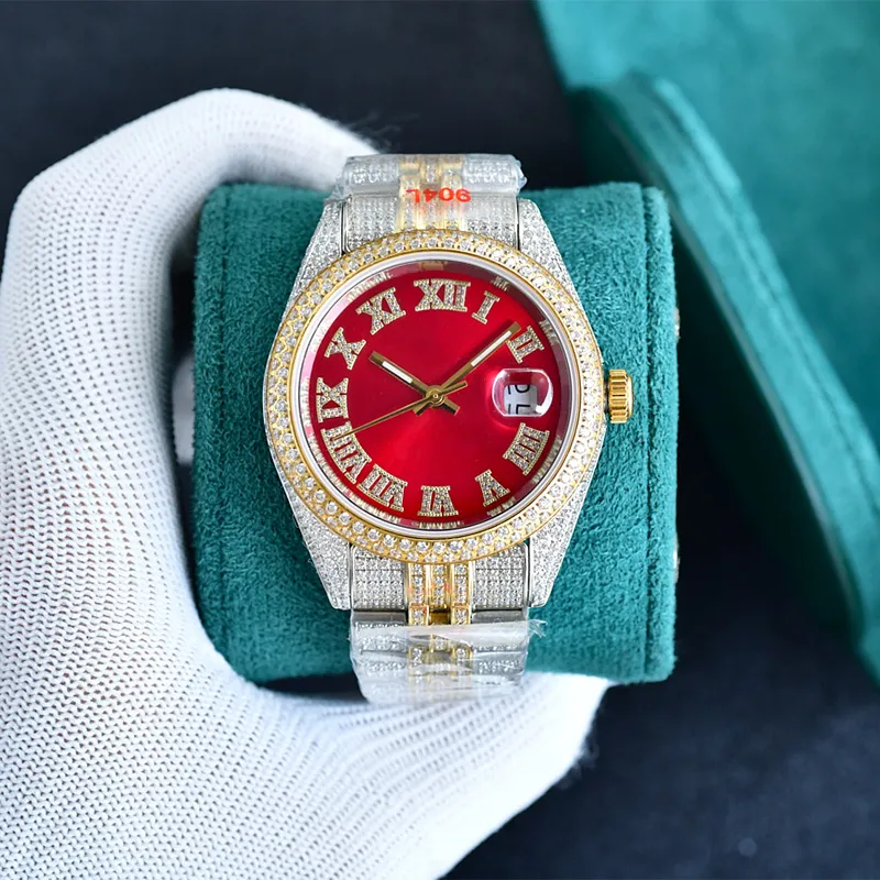 Handgjorda diamantmänklocka glänsande automatisk mekanisk rörelse 40mm montre de luxe rostfritt stål remmandel armbandsur full lysande kvalitetsklockor