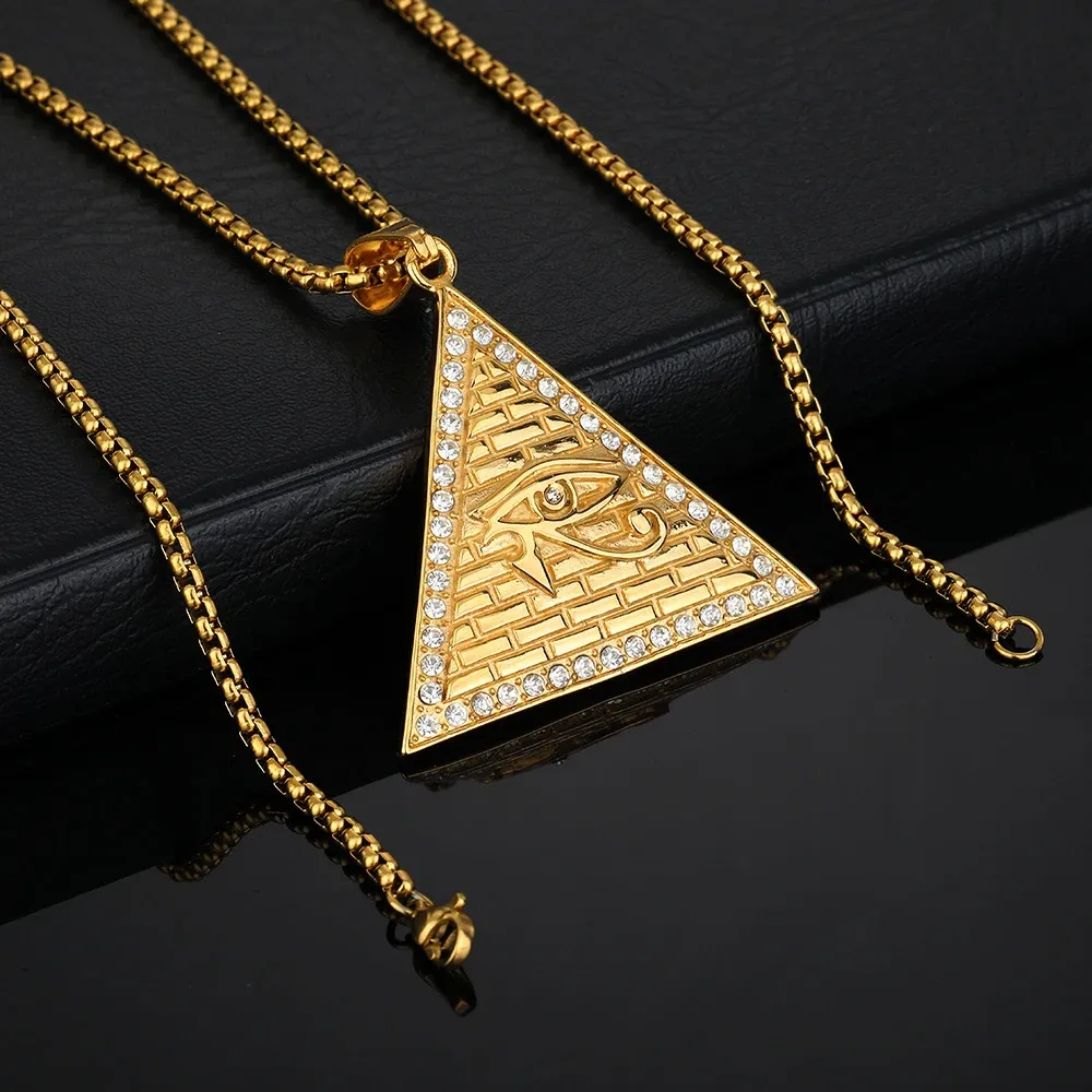 Ägyptische Pyramide Auge des Horus Anhänger Halskette Männlich Goldene Farbe 14k Gelbgold Amulett Halsketten Für Männer Ägypten Schmuck Geschenk