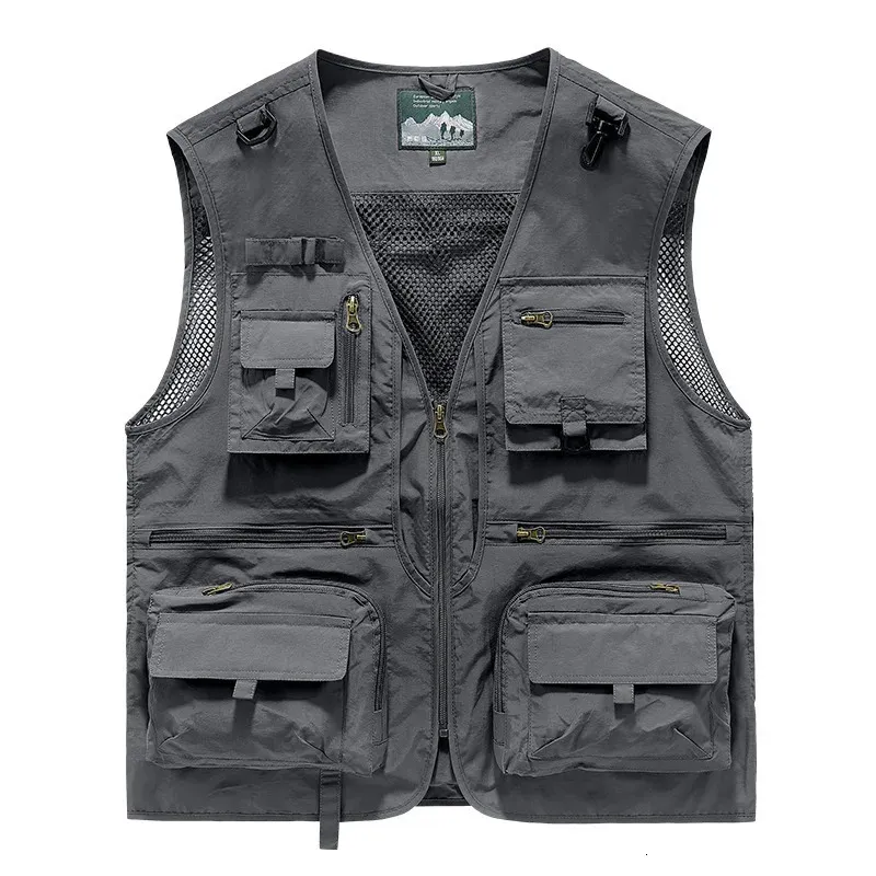 Homens verão tático militar colete sem mangas jaqueta de secagem rápida malha colete multi-bolso ao ar livre colete de pesca colete masculino 6xl 240110