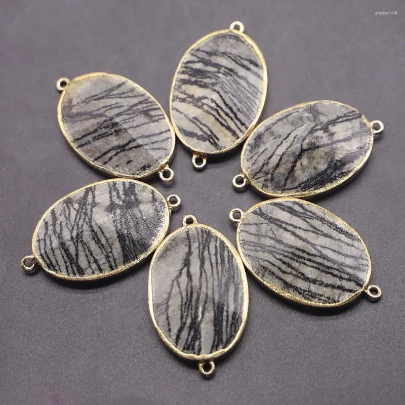 Pendant Necklaces 6pcs Natural Stone Oval For Women Healing Gold Plated Edge Charms DIY Fashion Jewelry Accessories