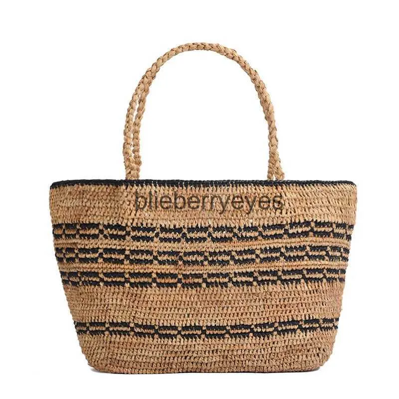 Totes Stylish Beach French Style Rafi Str Bag Kvinnor Randig Tote Woven Hollow Out Elegant Vintage HandbagsblieBerryeyes