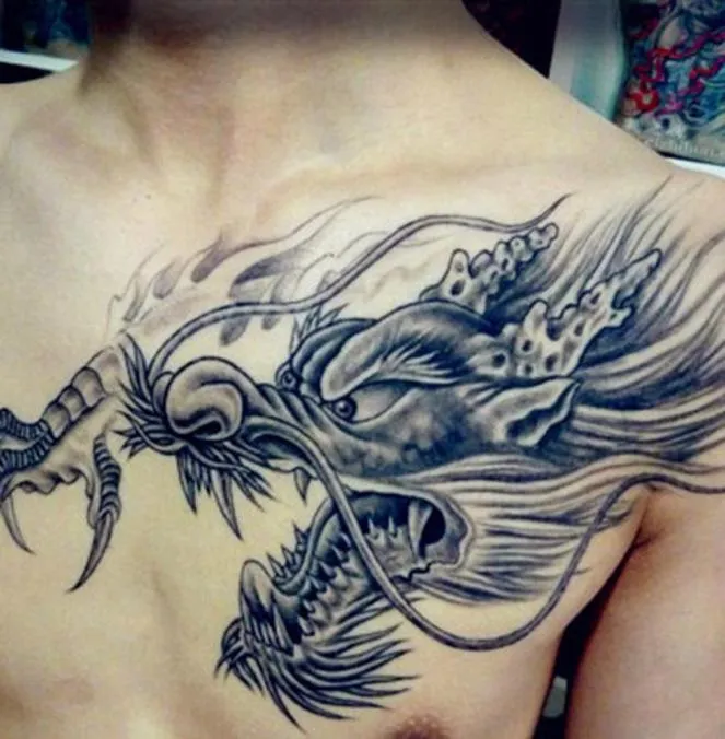 Autocollant de tatouage de Dragon imperméable sur l'épaule, robinet de poitrine en papier, grand bras de fleur, petit autocollant de tatouage frais pour hommes et femmes 5730642