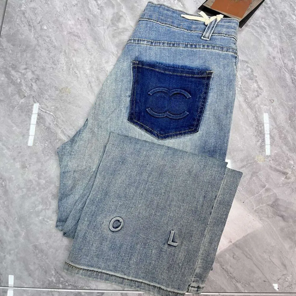 Kvinnor jeans designer byxor kvinnor broderade beskurna denim byxor lyxiga smala fit jeans mode casual ben jean byxor