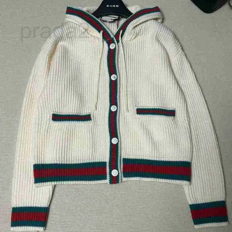 Women's Sweaters Designer Autumn/Winter New Knitted Hooded Cardigan Classic Red and Green Contrast Stripe Panel Design for Slim and Lazy Korean Style REYM