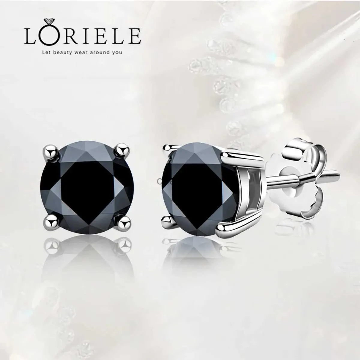 Stud Loriele Black Moissanite Studörhängen för män Kvinnor D Färg 6.5mm Solitaire Diamond Earrings Solid 925 Sterling Silver Jewelry YQ240110