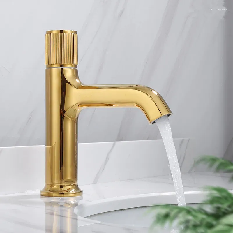 Bathroom Sink Faucets Golden Heightened Cabinet Basin Table Art Single Hole Copper And Cold Faucet