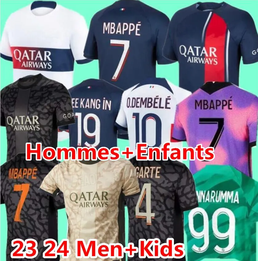 2023 2024 축구 유니폼 Maillot de Foot Mbappe Lee Kang in Ramos Football Shirt 23 24 Asensio Hommes Enfants 네 번째 우가르트 Hernandez Dembele PSGS 키트 키트