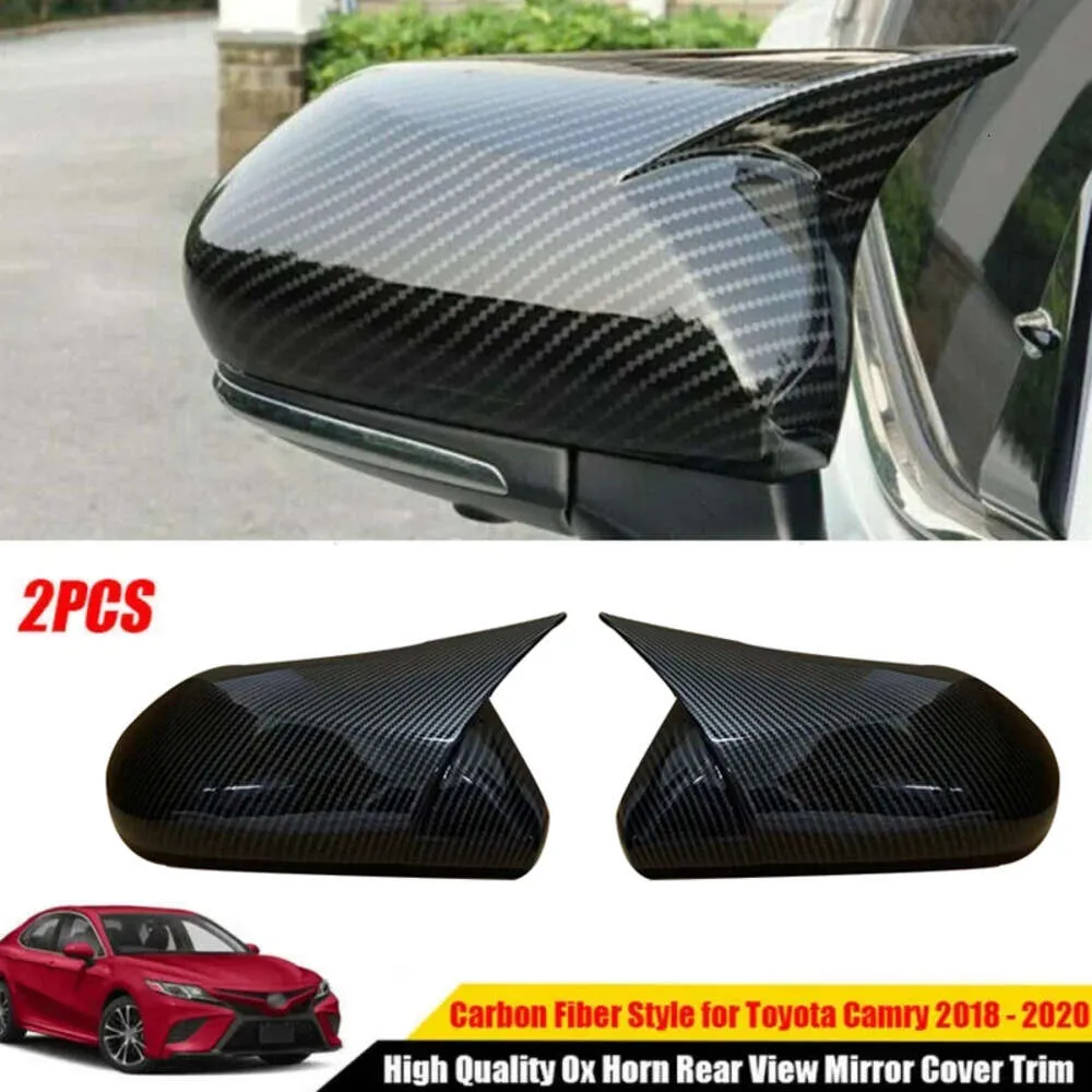 New Rearview Mirror Cover Side Reversing Mirror For Toyota Camry 8th 2018-2023 Carbon Fiber Look Ox Horn Rear View Mirror Cover Trim
