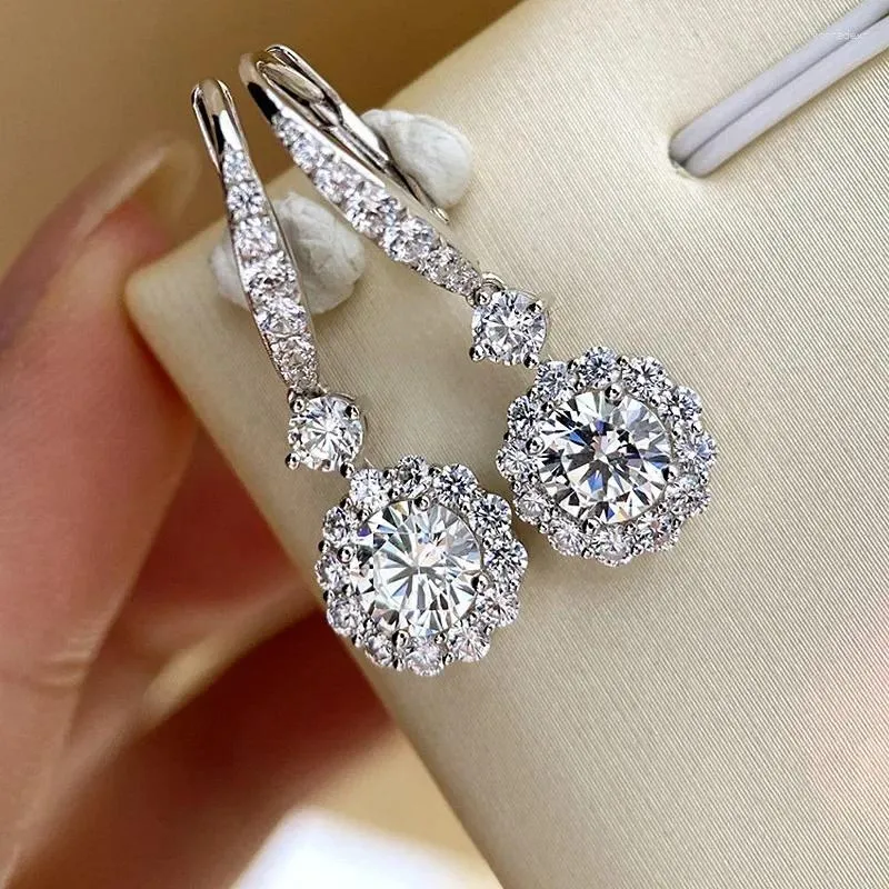 Dangle Earrings Luxury Lady Moissanite Diamond Earring Real 925 Sterling Silver Jewelry Engagement Wedding Drop For Women Gift