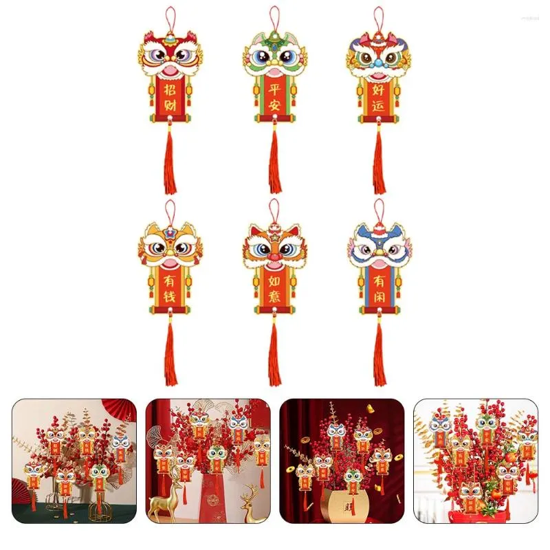 Garden Decorations 6Pcs Chinese Year Tassel Lion Pendant Bonsai Decoration Car Tree Hanging