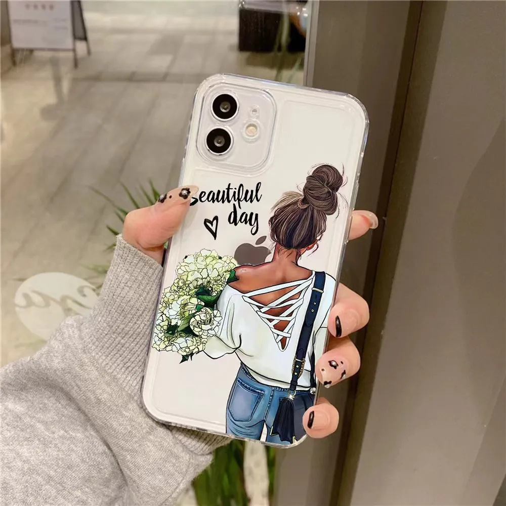 For iPhone15 mobile phone shell Europe and America new coffee girl batch soft shell 14 13 12 pro girl phone case