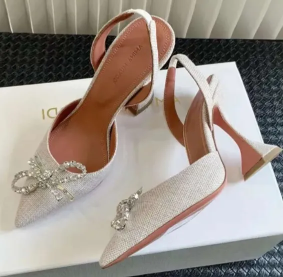 letterg Amina Muaddi sandales haut de gamme chaussures habillées de créateur nœud papillon cristal diamant décoration PVC Transparent