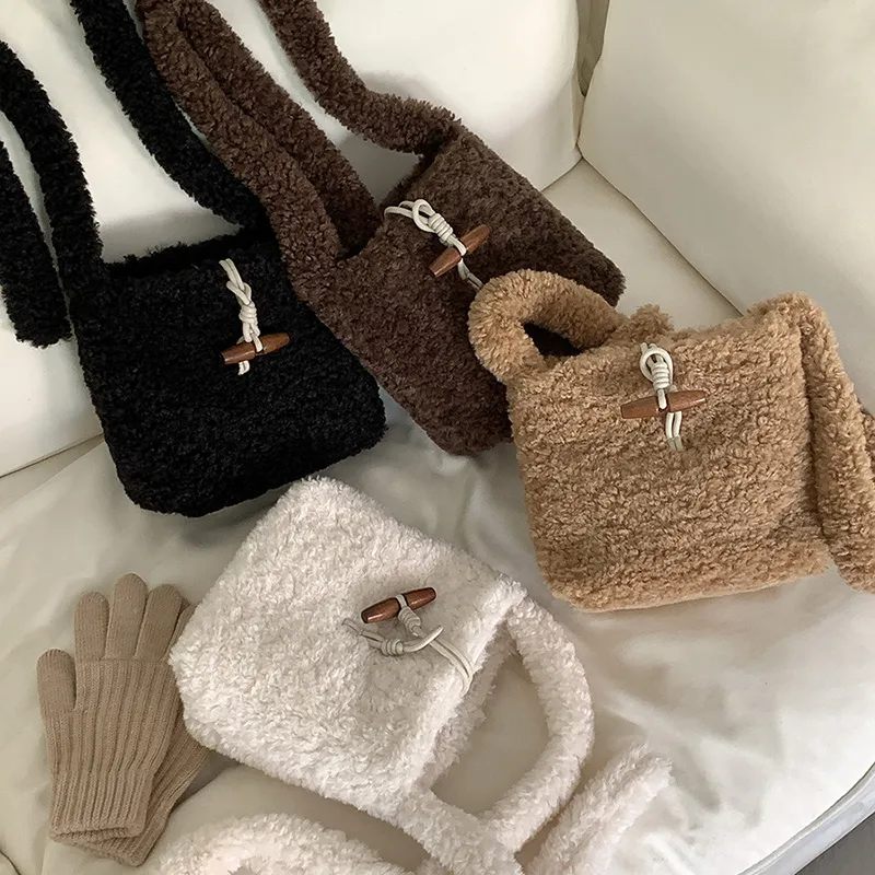 Dames schattige pluche sherpa lange wollen teddy aangepaste kleur handtassen tassen voor dames populaire namaakbont pluizige crossbody tas FMT-4346