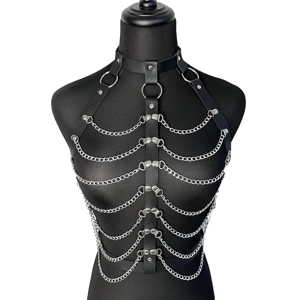 Rok Keten Lederen Borstharnas Vrouwen Sexy Fetish Lingerie Body Bondage Kooi Jarretellegordel Bretels Erotische Kousen Gothic Kleding