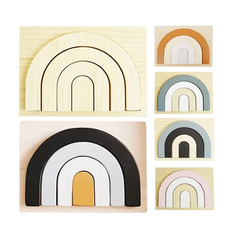 INS Nordic Rainbow Wooden Blocks Toys Solid Wood Creative 3D Puzzle DIY Paintable Arched Building Education For Baby 240110