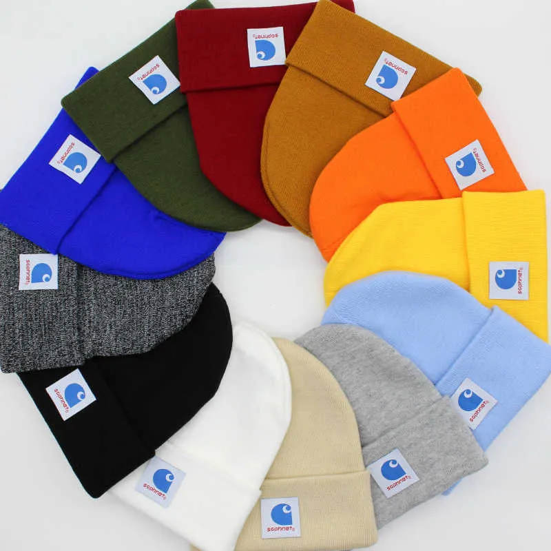 Chapeau tricoté multicolore standard bleu pour hommes et femmes, pull polyvalent à la mode, chapeau chaud en laine pour couple étudiant, nouvelle collection