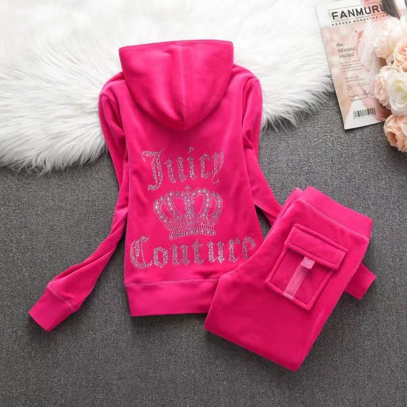 Women s Two Piece Pants Juicy Corture 2024 Velour Spring and Autumn Sportswear Fashion Suit XS 3XL Velvet Women s Tracksuit