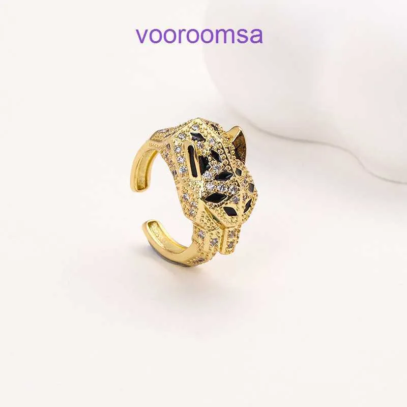 High Quality Carter 18k Gold Holiday Gift Ring Jewelry Fashionable design light luxury feeling copper inlaid zircon leopard head ring With Original Box