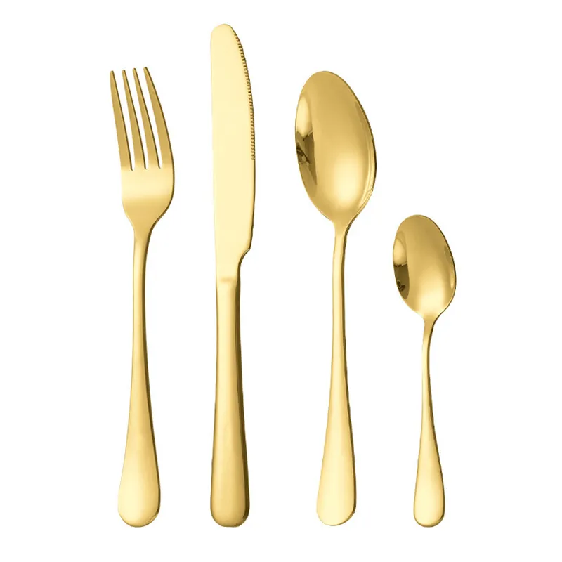 4 pezzi / set set di posate in oro set di posate in acciaio inossidabile set da tavola stoviglie occidentali forchetta dorata cucchiaio coltello bistecca utensili da cucina HW0167