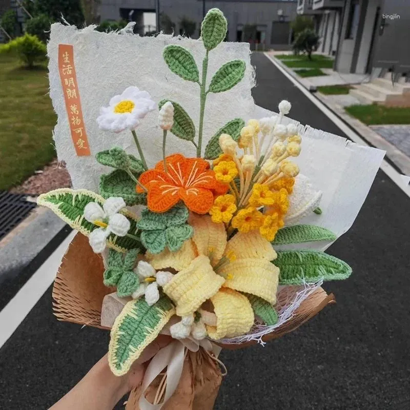 Kwiaty dekoracyjne gotowe szydełkowe bukiet ukończenie studiów DIY DIY Dift Wedding Goście Goście Walentynki Walentynki
