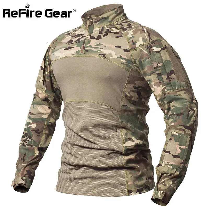 기어 전술 전투 셔츠 남자 면화 군용 유니폼 위장 위장 T 셔츠 멀티 캠 미군 옷 카모 긴 슬리브 셔츠 240109