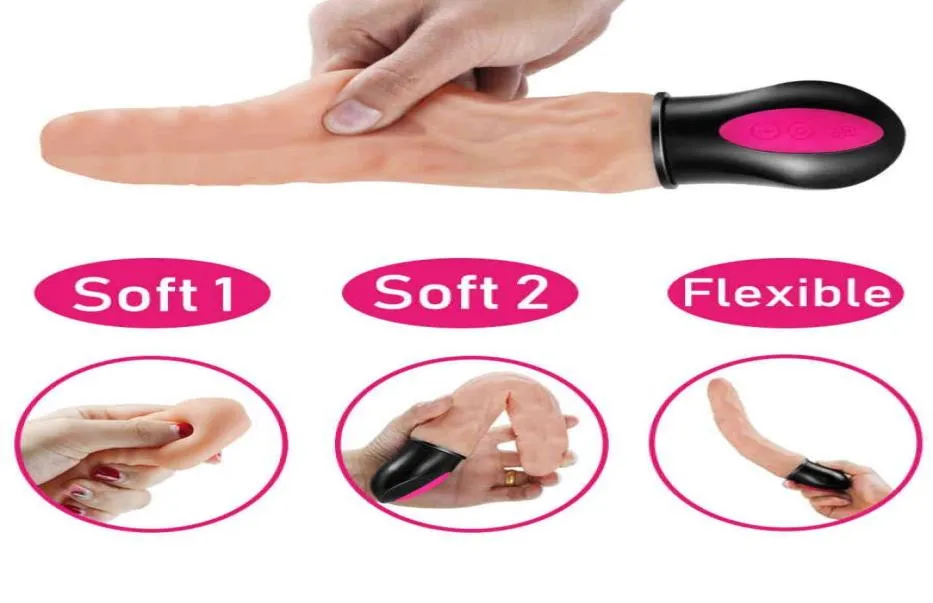 FLXUR 12 Mode Chauffage Réaliste Gode Flexible En Silicone Souple Pénis G Spot Vagin Vibrateur Masturbateur Sex Toy Pour Les Femmes Y03203076675