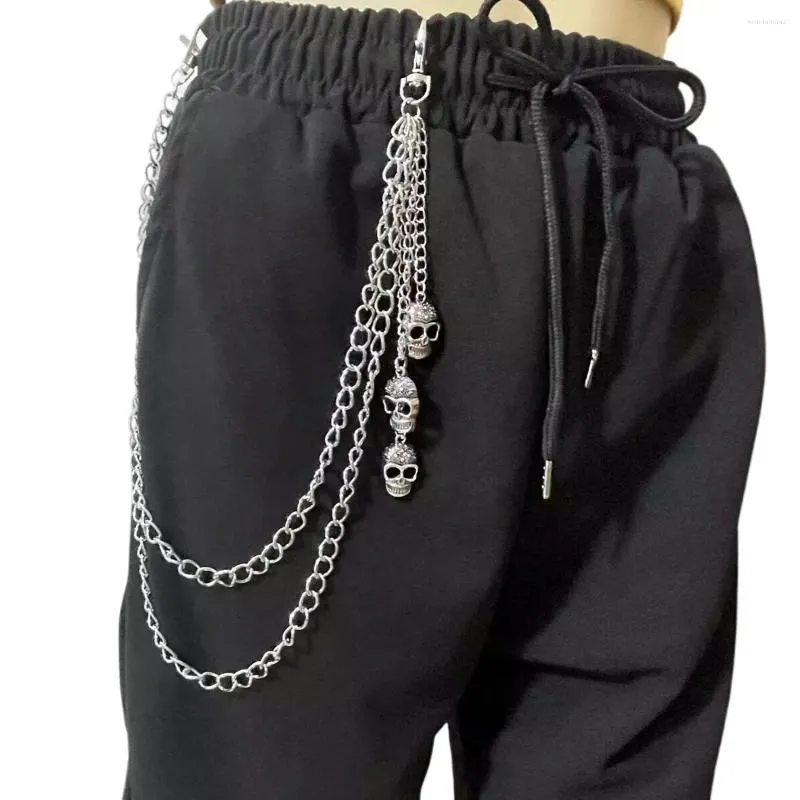 Pasy metalowe kobiety męskie y2k talia łańcuch retro czaszka moda hip -hop gotyckie punkowe spodnie dżins