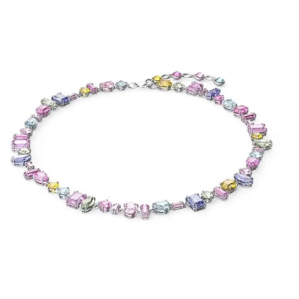 Swarovski Necklace Designer Women Top Quality Pendant Necklaces Flowing Light Colorful Candy Necklace Element Crystal Rainbow White Collar Chain For Women