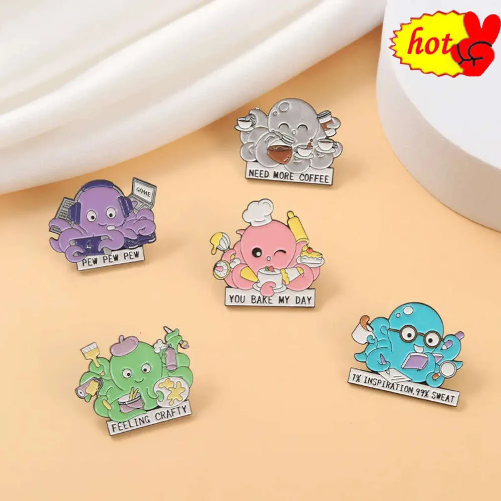 Octopus cartoon marine animal Enamel Pins Funny Bag Brooch Lapel Badge Cartoon Science Fiction Jewelry Gift for Kids Friends