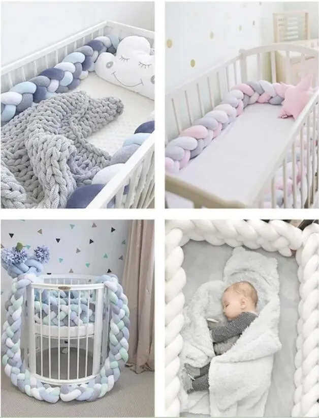 1.5M Baby Bed Bumper Knoop Kussen Kussen voor Jongens Meisjes Vier Gevlochten Babybedje Bumper Wieg Protector cuna para Room Decor