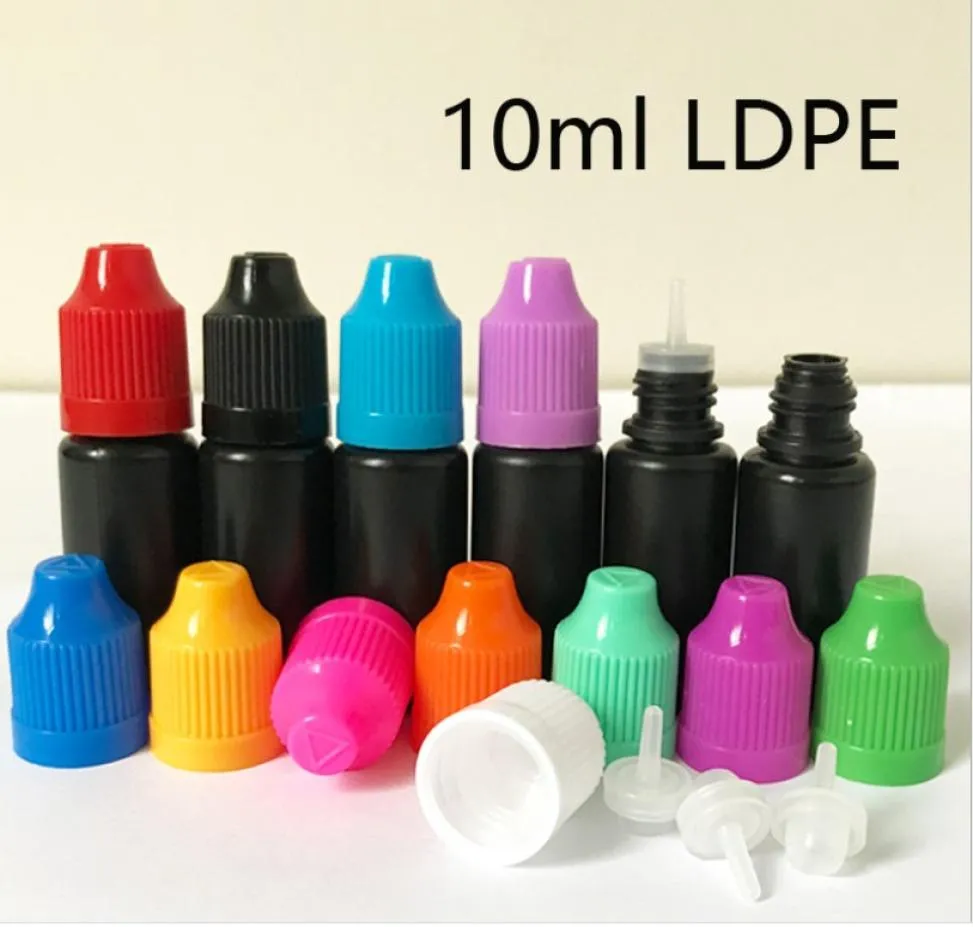 Flacon compte-gouttes noir de 10 ml 30 ml, bouteilles vides en plastique avec pointes longues et fines, bouchon de sécurité inviolable pour enfants, aiguille liquide E3270420