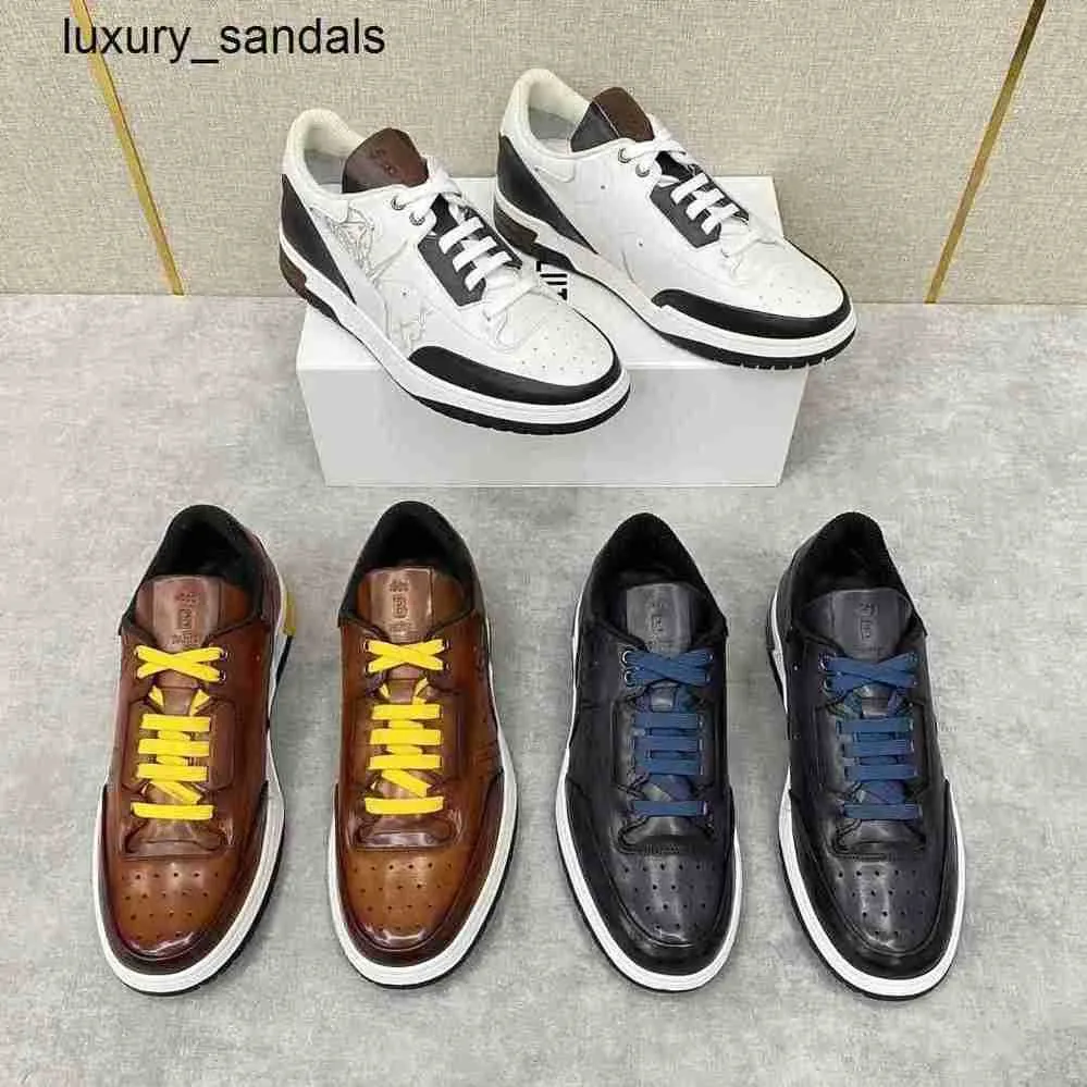 Berluti Zapatos Hombre Playoff Zapatillas De Cuero Berluti Bruti Zapatos Deportivos De Cuero Zapatillas Pintadas A Mano Suela De Doble Color Casual Trendy Rj