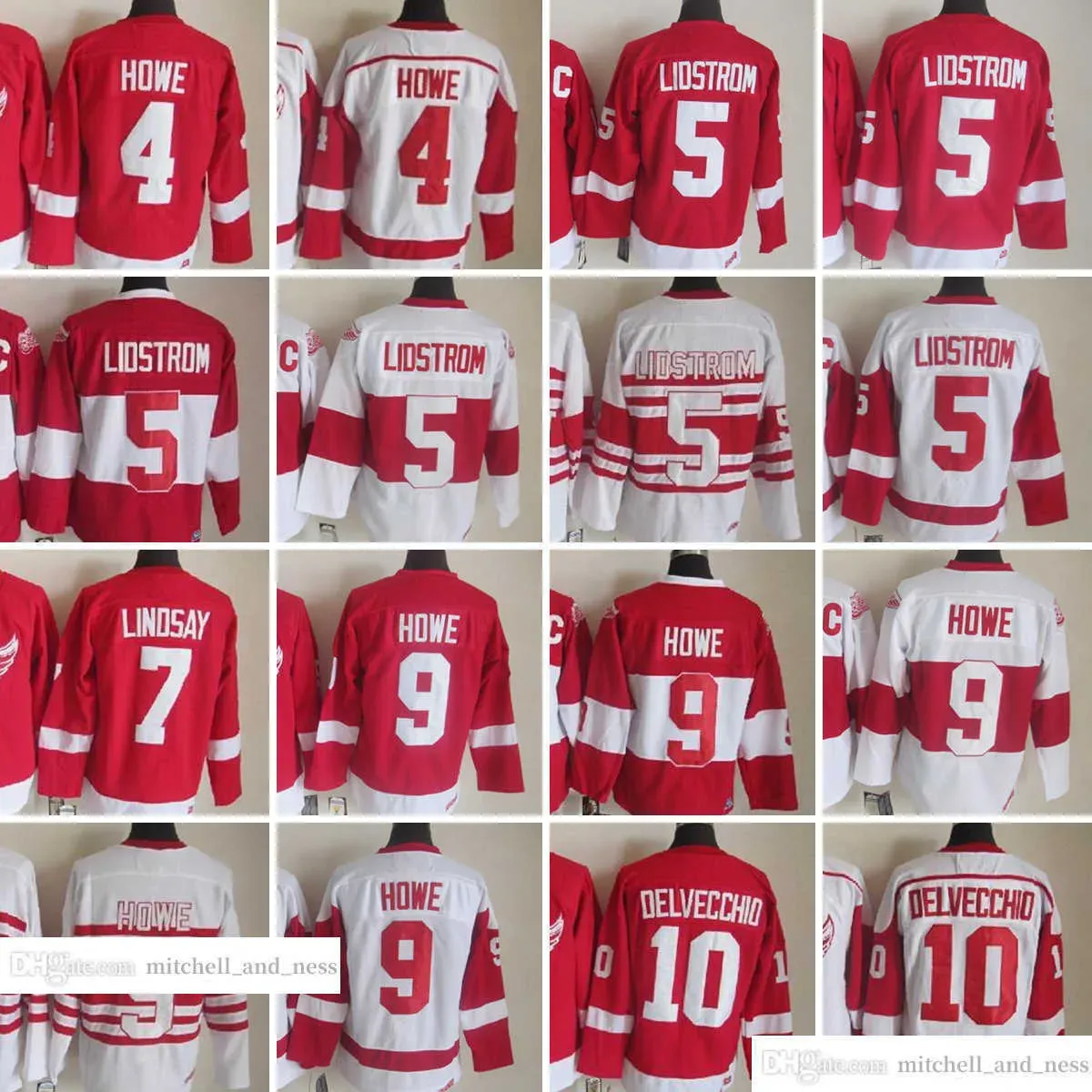 1926-1999 Retro Ccm Hockey Jersey Embroidery 5 Nicklas Lidstrom 9 Gordie Howe 4 Gordie Howe 7 Ted Lindsay 10 Alex Deecchio