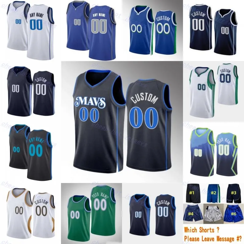 Maglia da basket personalizzata Kyrie Irving cucita 2023-24 11 Luka Doncic 77 Dwight Powell 7 Josh Green 8 Richaun Holmes 20 Dereck Lively II 2 Guadagnato Navy Blu Bianco