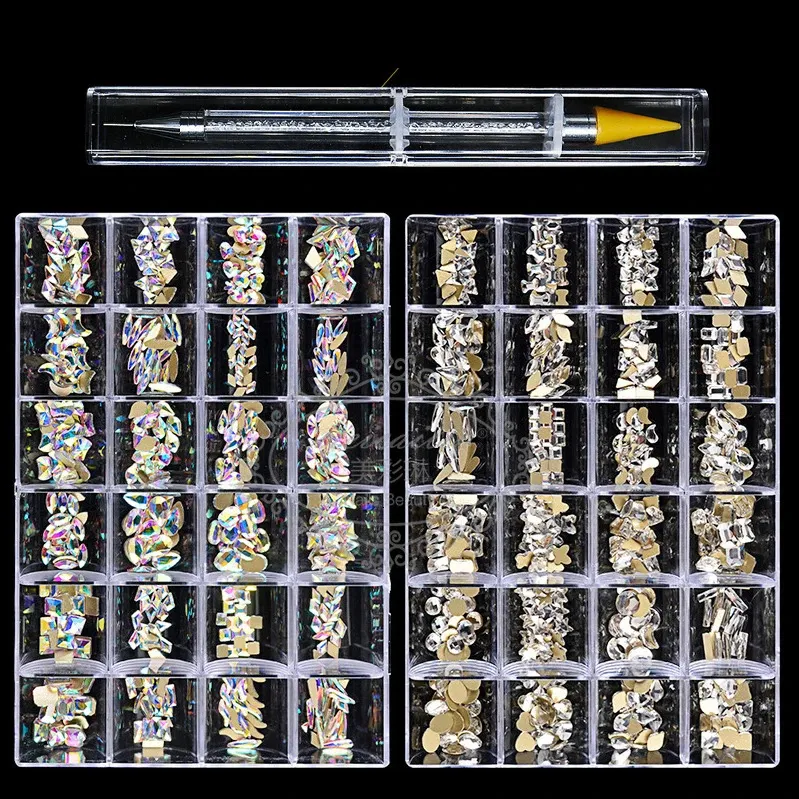 Ensemble de strass 480pcsbox avec un pc Dot Pen Crystals AB DIY RHINESTONS GOLD BOOLD GLAST PERSTES POUR ACCESSOIRES DE Nail Art 240109