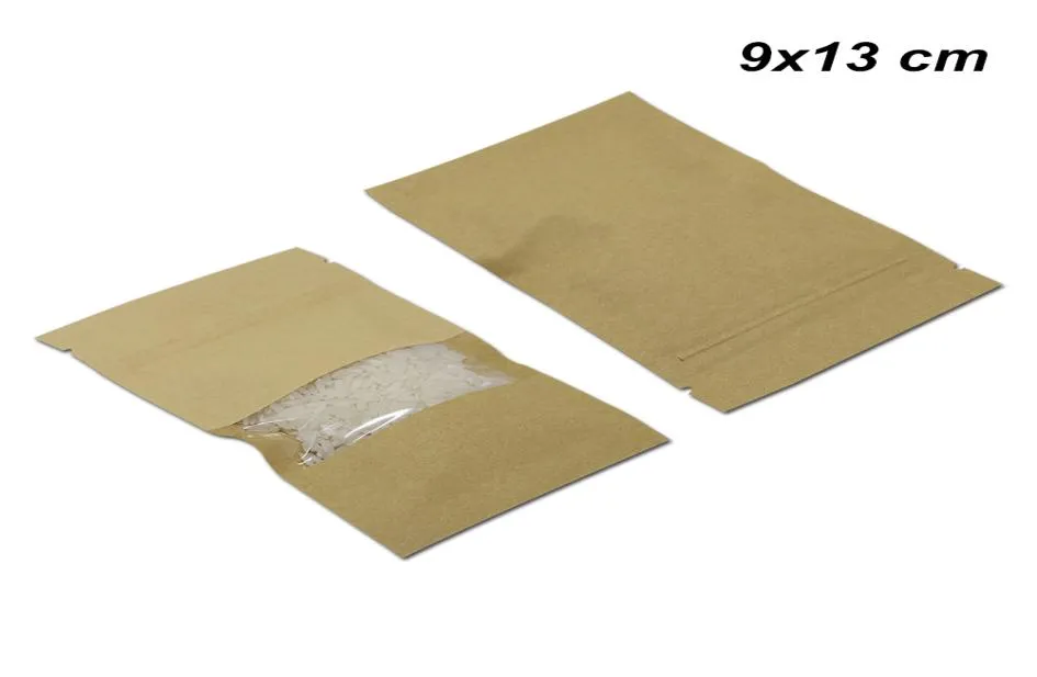 9x13cm kraft Paper Zipper Lock Bag with Clear Window for Dried Nuts Beans Food Grade Paper Package Zipper Nuts Snacks Packed Pouch1062185