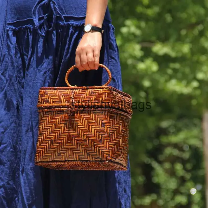 Totes Nowe retro ręcznie robione bambus tkany torba mini sztuka damska ceremonia herbaty do przechowywania torebki torebki makijażu