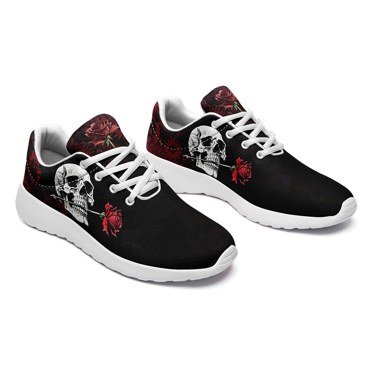 Custom Skull & Rose Sneakers: Black & Red Running, Walking  display picture 1