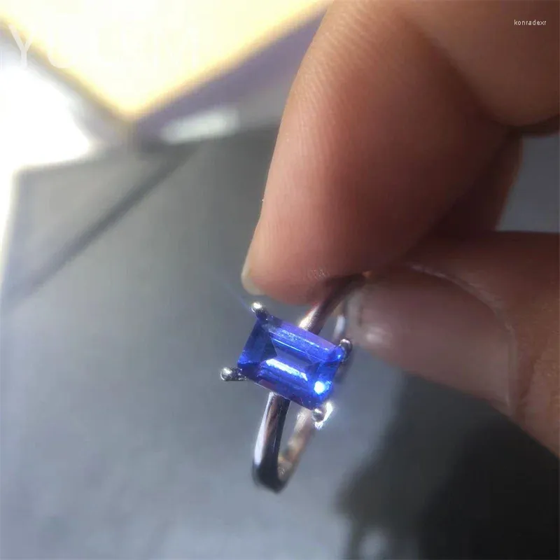 Anelli a grappolo YULEM Gioielli in argento massiccio 925 Tanzanite naturale Taglio quadrato 5x7mm Pietra preziosa per le donne Anello anniversario di matrimonio all'ingrosso