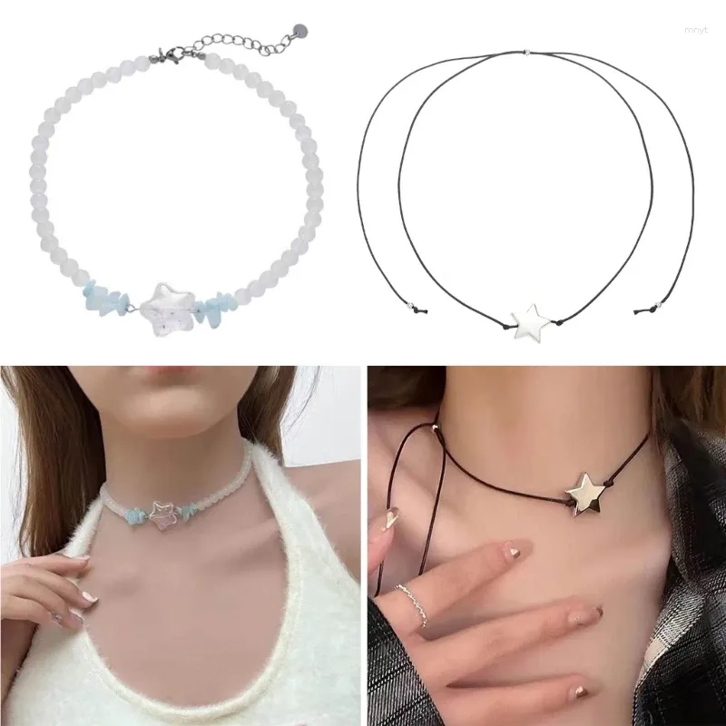 Naszyjniki wiszące mody szklany koralik choker vintage gwiazda naszyjnik prosty kołnierz elegancka biżuteria na imprezę obojczyka