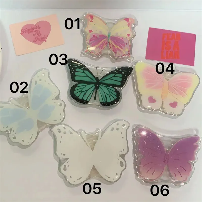 Gekleurde vlinder ontwerp acryl telefoonhouder uitbreidbare standaard voor iPhone 15 14 13 alle telefoons universele slimme lui gekleurde beugel roze geschenken