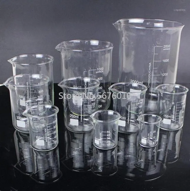 1 Partij Lab 25 ml Tot 2000 ml Lage Vorm Beker Chemie Laboratorium Glas Transparante Bekerkolf Verdikt met Uitloop14704030