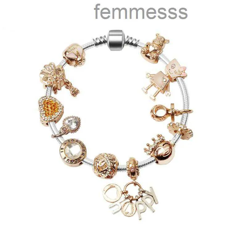 New 925 Silver Diamonds Rose Gold Woman Bracelet Fits European Pandor Jewelry Charm Bracelets Valentine's Day Gift Free Shipping FI9D