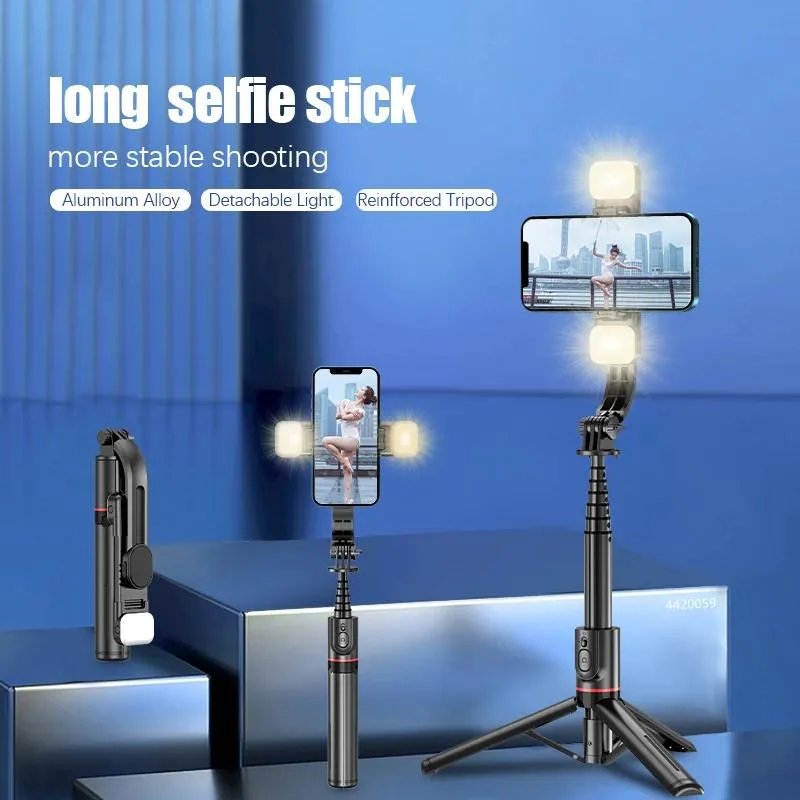 Monopods Roreta Yeni Alüminyum Alaşım Kablosuz Bluetooth Selfie Tripod Genişletilebilir Monopod Uzaktan Kontrol Selfie Stick Telefon için Sıcak Selfie